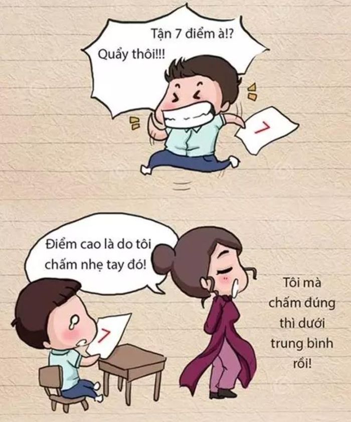 Mỗi lần nhận bài kiểm tra điểm cao của học sinh.