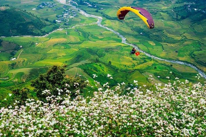 Bay dù lượn trên đỉnh đèo Khau Phạ.