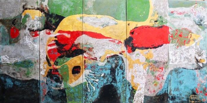 Tác phẩm “Lặng 3” (sơn mài, 150 x 300cm, 2020)