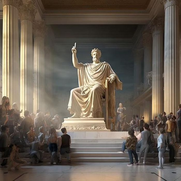 Tượng Zeus bằng ngà voi cao 12m ngồi trên ngai vàng bên trong một ngôi đền thoáng mát