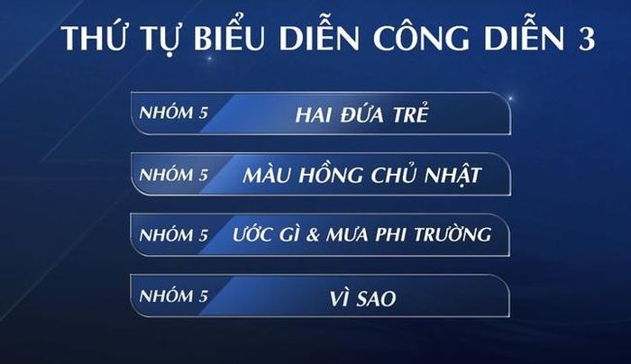 Thứ tự biểu diễn của Công diễn 3