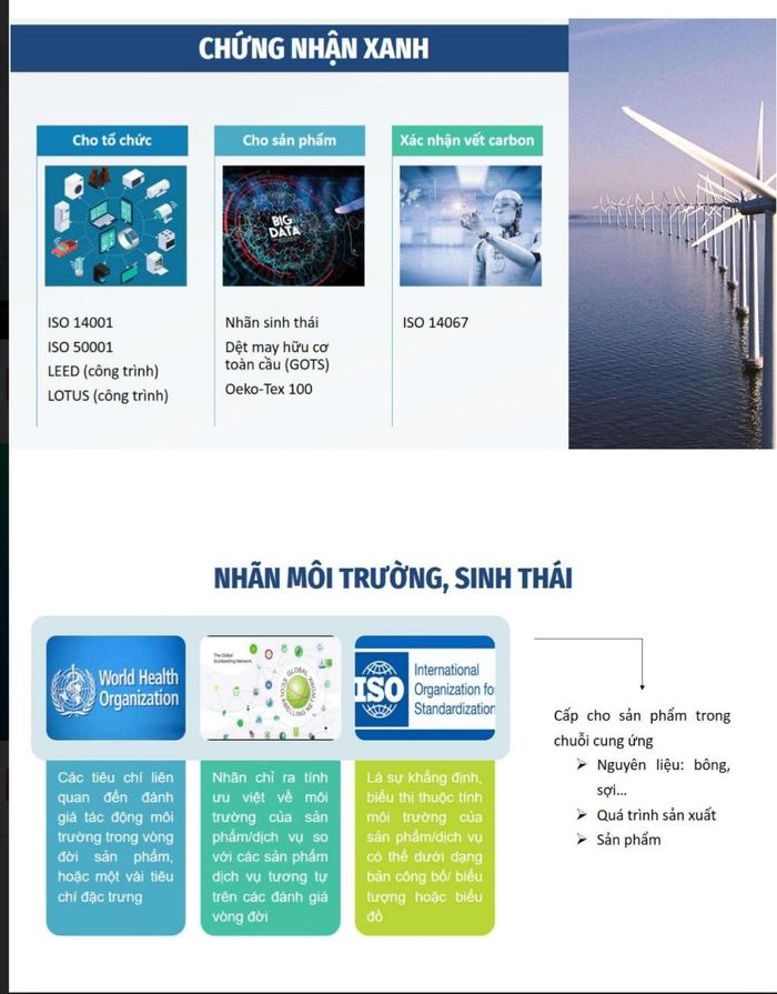 Tăng cường các chứng nhân, chứng chỉ xanh, nhãn sinh thái đang là nhiệm vụ bức thiết cần đẩy nhanh của Dệt may Việt Nam để tăng cường năng lực cạnh tranh trong xuất khẩu.