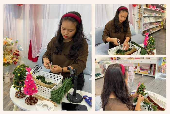 Với cây thông Noel làm từ kẽm nhung, người làm có thể thoải mái sáng tạo để tạo ra những sản phẩm độc đáo và lạ mắt. 