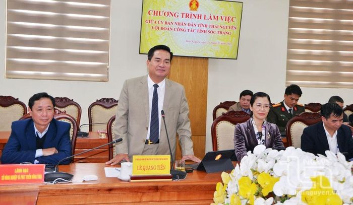 Đồng chí Phó Chủ tịch UBND tỉnh Thái Nguyên Lê Quang Tiến phát biểu tại buổi làm việc.