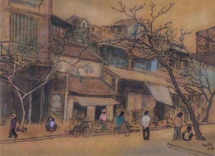 Tác phẩm “Phố Lãn Ông”, lụa, 1997