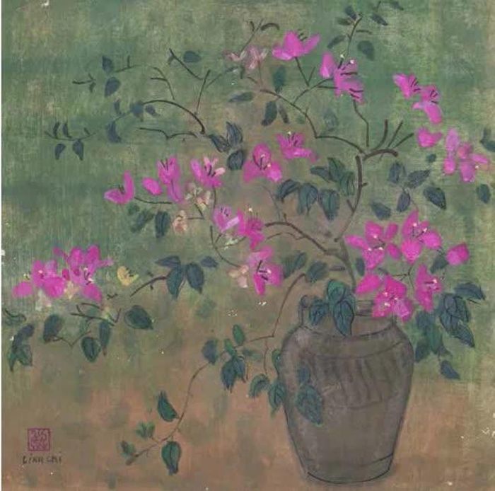 Tác phẩm “Hoa giấy”, bột màu và màu nước, 1989