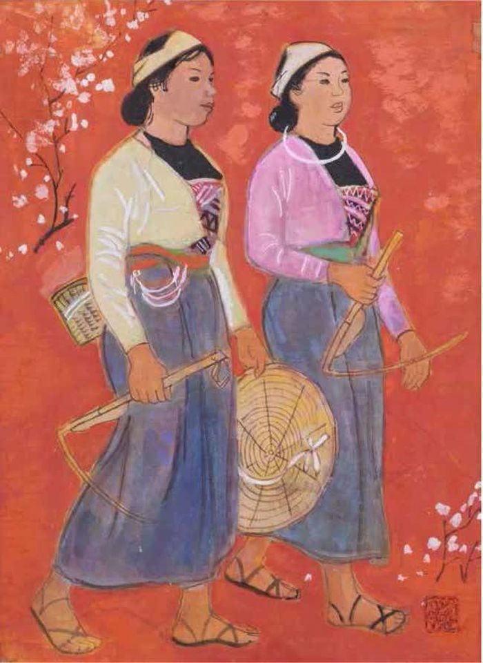 Tác phẩm “Hai cô Mường”, bột màu, 1956