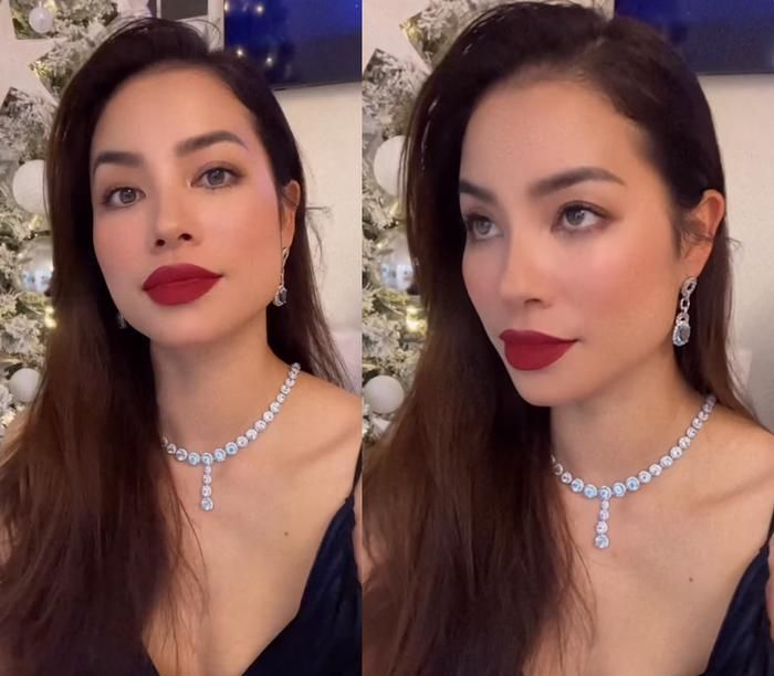 Vẻ đẹp của Phạm Hương vẫn sắc sảo như xưa, cô ra dáng một "đại phu nhân" chính hiệu với loạt trang sức đắt đỏ. Tuy nhiên, một chi tiết cho thấy Cựu Hoa hậu Hoàn vũ Việt Nam có dấu hiệu của bà nội trợ, tóc của người đẹp chưa được tạo kiểu rõ.