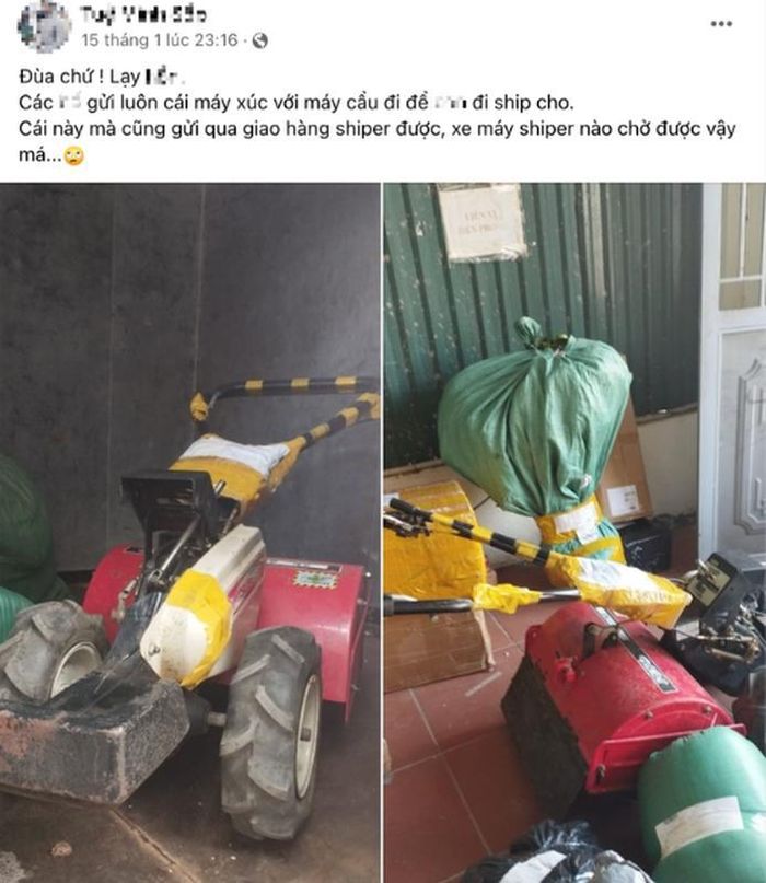 Trước đó một shipper đăng đàn để chia sẻ nỗi khổ của mình với cư dân mạng. Theo đó, đơn hàng này là một chiếc máy cày được vận chuyển từ shop đến một vị khách trong tỉnh.