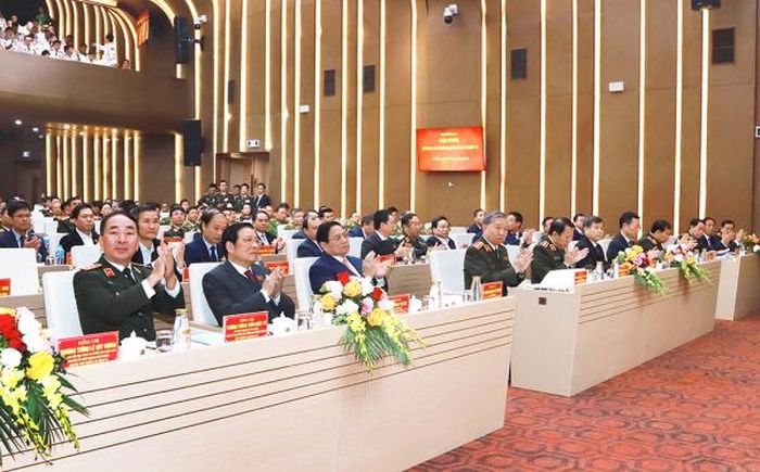 Thủ tướng Phạm Minh Chính, Bộ trưởng Tô Lâm cùng các đại biểu tại Hội nghị Công an toàn quốc lần thứ 79.