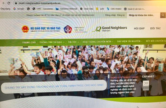 Website về tư vấn tâm lý và công tác xã hội trường học của Bộ Giáo dục và Đào tạo.