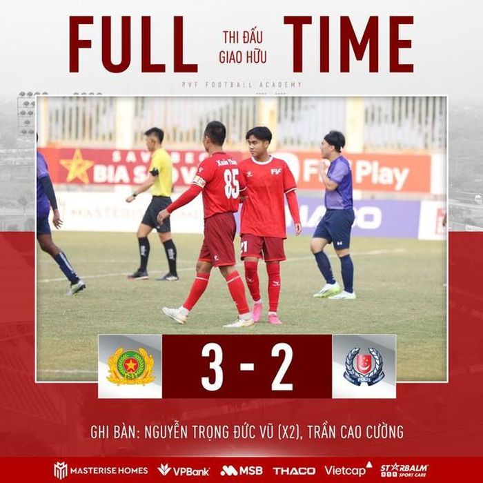 Đội trẻ PVF giành chiến thắng 3-2 trước đội cảnh sát Singapore (Ảnh: PVF)