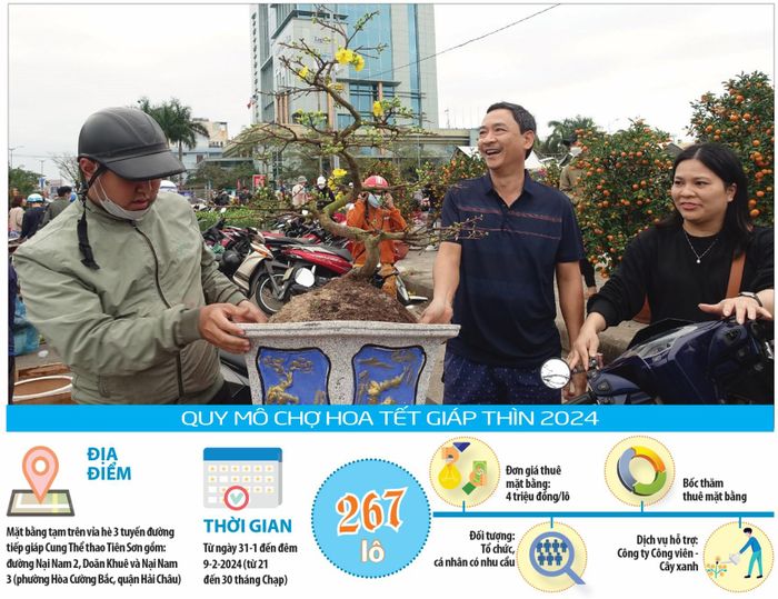 Chợ hoa Tết Giáp Thìn sẽ được tổ chức chu đáo, tạo điều kiện cho tổ chức, cá nhân đến kinh doanh. TRONG ẢNH: Người dân chọn mua hoa Tết Quý Mão 2023. Ảnh: HOÀNG HIỆP; đồ họa: THANH QUỲNH