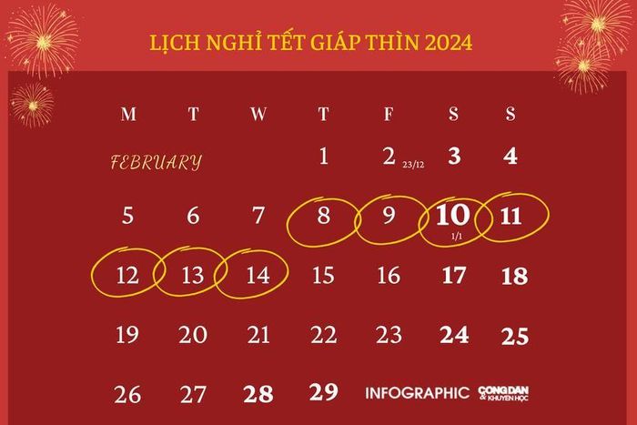 Lịch nghỉ Nguyên đán Giáp Thìn 2024.