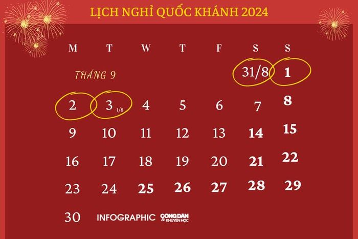 Lịch nghỉ Quốc khánh 2024.