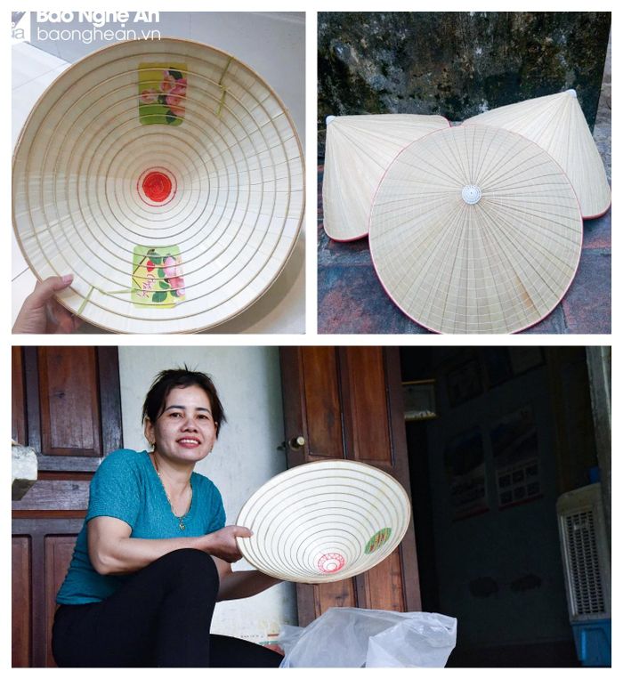  Nón lá Tường Sơn có 2 loại, nón lá xanh và nón lá dừa. Cái khác biệt ở đây là các công đoạn làm nón hoàn toàn bằng thủ công. “Trong khi các nơi khác, nón lá đã may bằng máy, dùng khung bằng nhựa đúc sẵn thì nón lá Tường Sơn vẫn may tay, khung nón làm bằng khung tre. Do đó, để làm ra được chiếc nón rất công phu, tốn nhiều thời gian, công sức nhưng nón làm ra đẹp, chắc chắn, được thị trường ưa chuộng”, chị Nguyễn Thị Phương cho biết. Ảnh: Thanh Phúc 