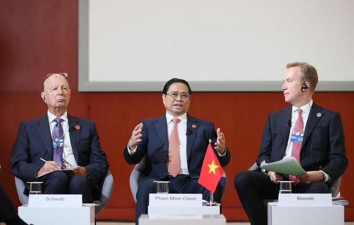Thủ tướng Phạm Minh Chính phát biểu tại phiên Đối thoại Chiến lược Quốc gia Việt Nam-WEF tháng 6/2023. (Ảnh: Dương Giang/TTXVN)