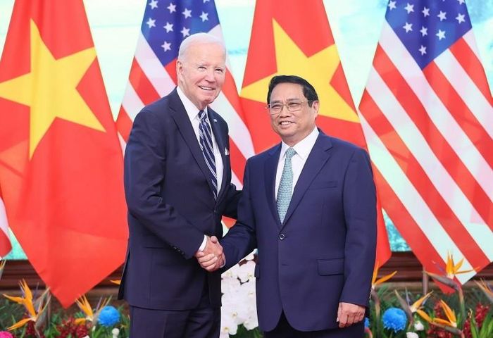 Thủ tướng Phạm Minh Chính hội kiến Tổng thống Hoa Kỳ Joe Biden. (Ảnh: Dương Giang/TTXVN)
