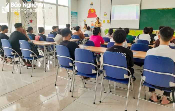  Một lớp học ngoại ngữ phục vụ du học nghề tại thành phố Vinh. Ảnh: Minh Quân 