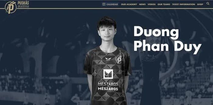 . Duy Dương đang thi đấu cho đội U16 của CLB Puskas Akademia FC