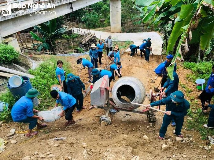  Toàn dân tích cực làm đường giao thông nông thôn. Ảnh: Vi Hợi 