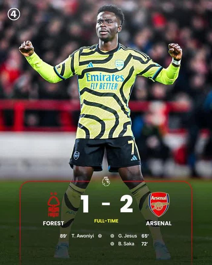Arsenal thắng 2-1 trước Nottingham