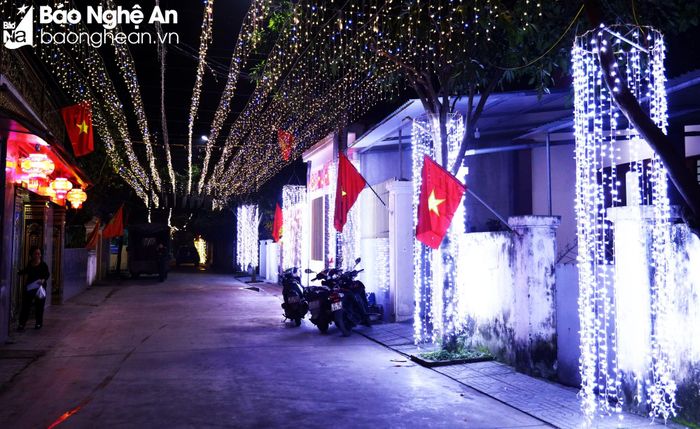  Nhiều đoạn trên đường Nguyễn Đức Đạt (Bến Thủy) được người dân trang trí đẹp mắt, lung linh hơn vào ban đêm. Ảnh: Nguyên Nguyên 