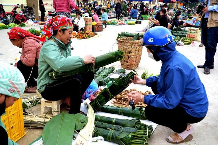 Chọn mua loại lá dong nếp để gói bánh chưng ngày Tết. Ảnh: Quốc Hồng