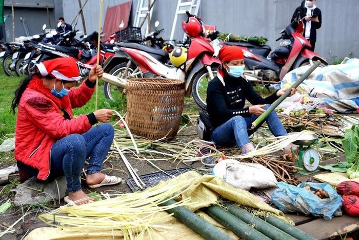 Lạt chẻ từ ống giang, ống nứa non để buộc bánh chưng được ưa chuộng. Ảnh: Quốc Hồng