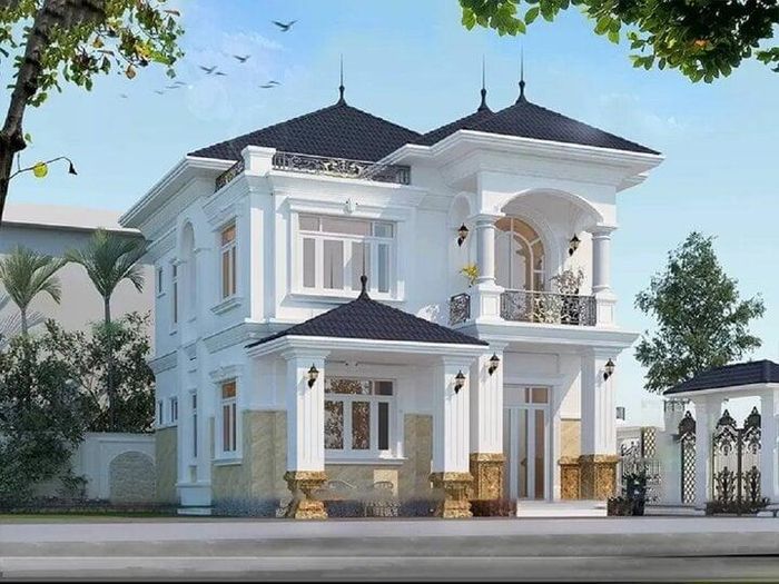 Nhà vườn tân cổ điển 2 tầng được thiết kế tại khu vực nông thôn với diện tích xây dựng hơn 100m2 gồm: 2 tầng, 4 phòng ngủ 2 nhà tắm, bếp nhà ăn. (Ảnh: Vinavic)