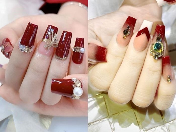 Những kiểu nail đính đá sang trọng, quyến rũ...