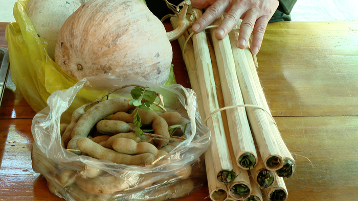  Những sản vật cây nhà lá vườn bà con dân bản mang tặng cán bộ, chiến sĩ biên phòng. 