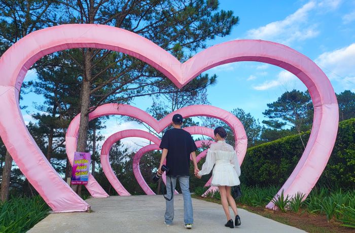 Các bạn trẻ thích thú tham quan chụp ảnh trong dịp lễ Valentine.
