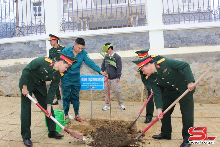 Ban CHQS huyện tham gia trồng cây phân tán.