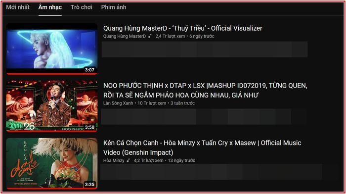 Thủy Triều của Quang Hùng MasterD hiện đang giữ vị trí #1 trending Youtube Âm nhạc. 