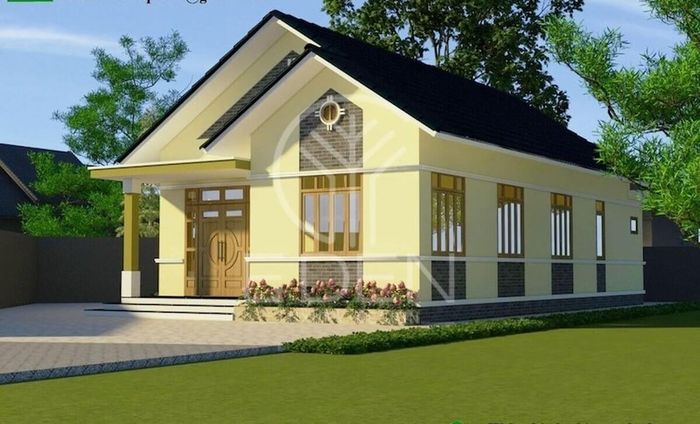 Mẫu nhà cấp 4 dạng ống phổ biến cả ở nông thôn và thành thị. Trên khoảng đất dài 20m, ngôi nhà chỉ chiếm 3/4 diện tích, còn lại 1/4 dành cho sân chơi. Ảnh: Eeninterior