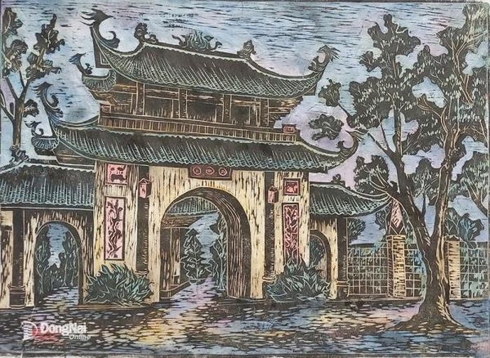 Tác phẩm Văn miếu Trấn Biên (khắc gỗ) của họa sĩ Nguyễn Văn Phẩm