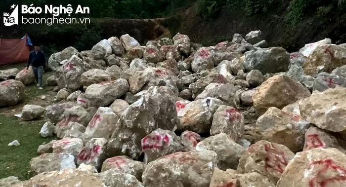 Số lượng đá thạch anh thô bị thu giữ. Ảnh: VH