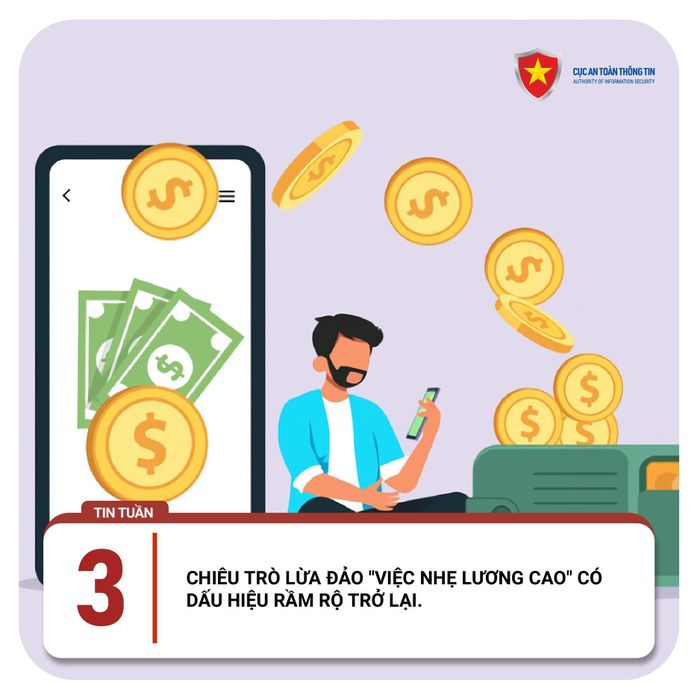  Chiêu lừa tuyển cộng tác viên online, làm "việc nhẹ lương cao" có dấu hiệu rầm rộ trở lại. Ảnh: Cục ATTT. 