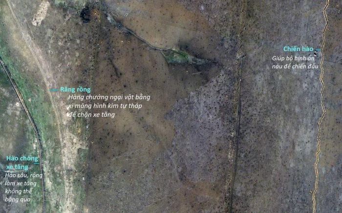  Ảnh chụp vệ tinh hệ thống phòng thủ Nga ở làng Verbove (tỉnh Zaporizhia) ngày 25-2. Ảnh: PLANET LABS/NEW YORK TIMES 