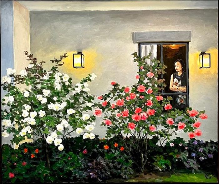 Tác phẩm “Cô gái bên khung cửa”, 110x130cm, sơn dầu trên vải, 2023