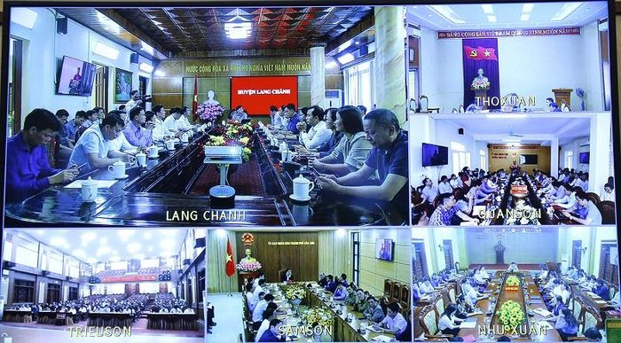 Một số điểm cầu cấp huyện trên địa bàn tỉnh Thanh Hóa dự hội nghị (Ảnh chụp màn hình).