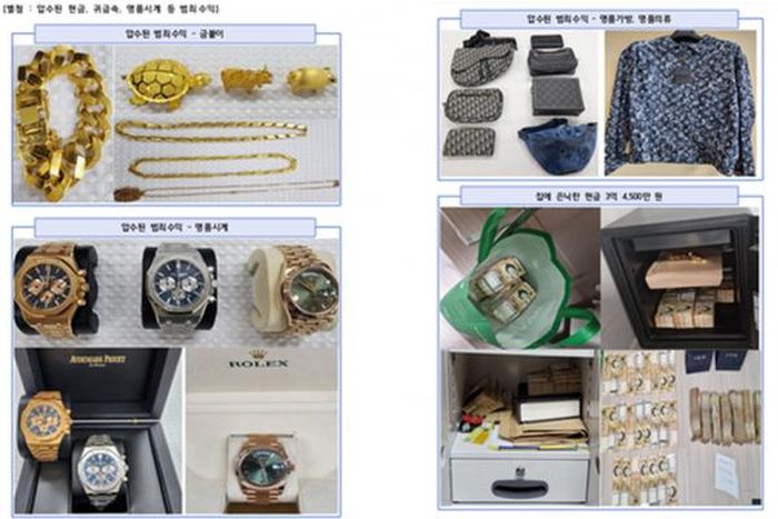 Tiền và tài sản được cảnh sát Hàn Quốc thu giữ từ những kẻ rửa tiền cho các sòng bài.