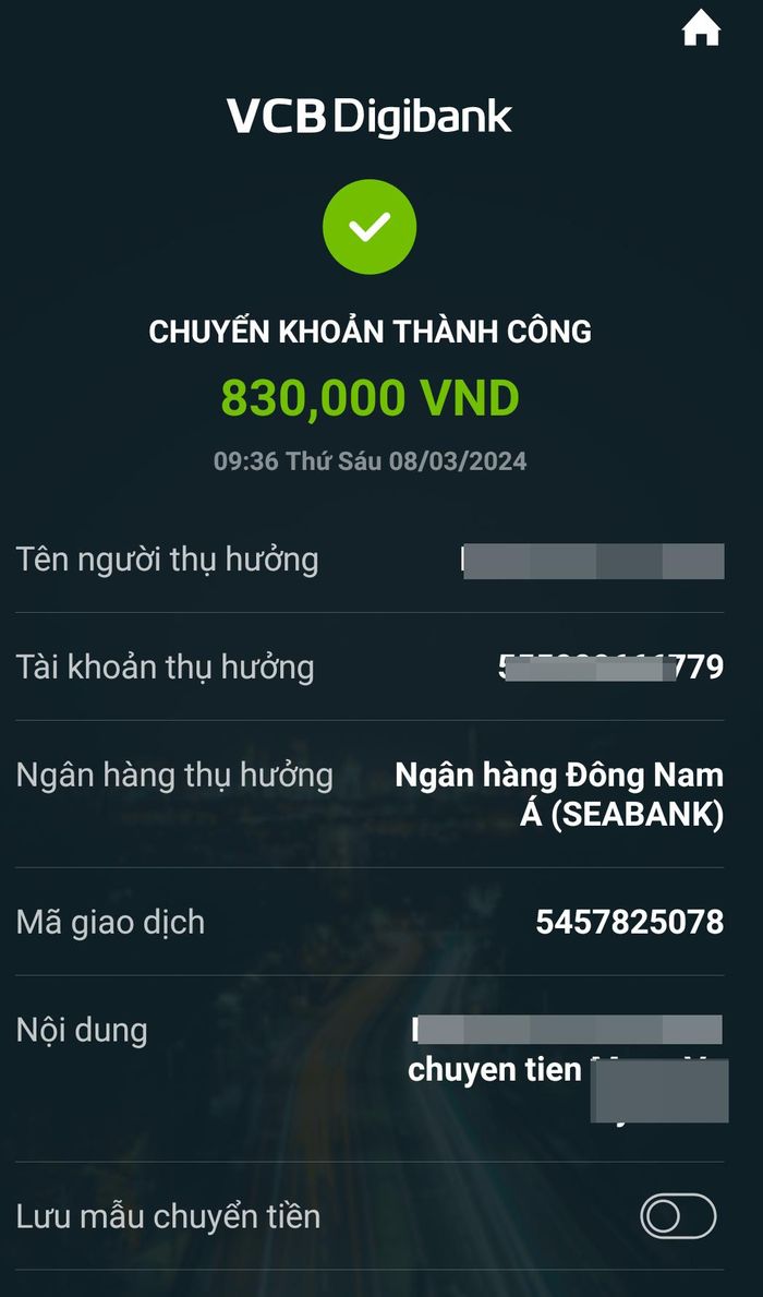 Đại diện Ngân hàng Nhà nước Chi nhánh thành phố Đà Nẵng khuyến cáo khách hàng cần kiểm tra kỹ các thông tin liên quan đến người nhận và số tài khoản trước khi thực hiện giao dịch chuyển tiền để tránh rắc rối. TRONG ẢNH: Một mẫu lưu thông tin chuyển khoản. Ảnh: ĐẮC MẠNH