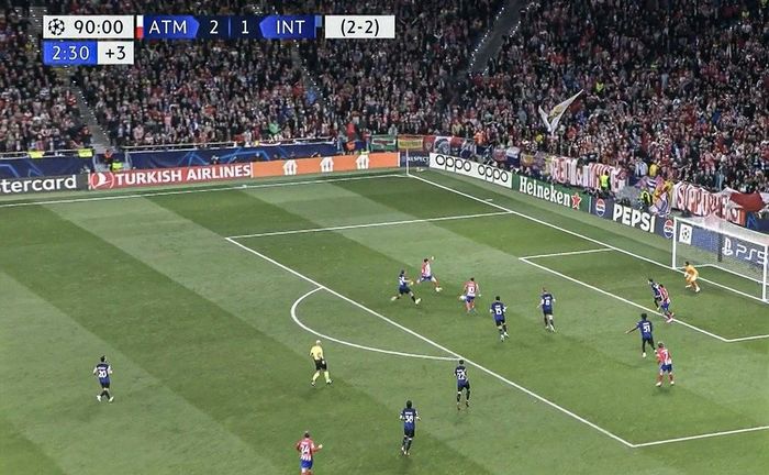 Lẽ ra Atletico đã có thể giải tuyết trận đấu trong thời gian thi đấu chính thức. Phút 90+3, tài năng trẻ Rodrigo Riquelme có cơ hội đối mặt thủ môn Yann Sommer, nhưng lại sút vọt xà.