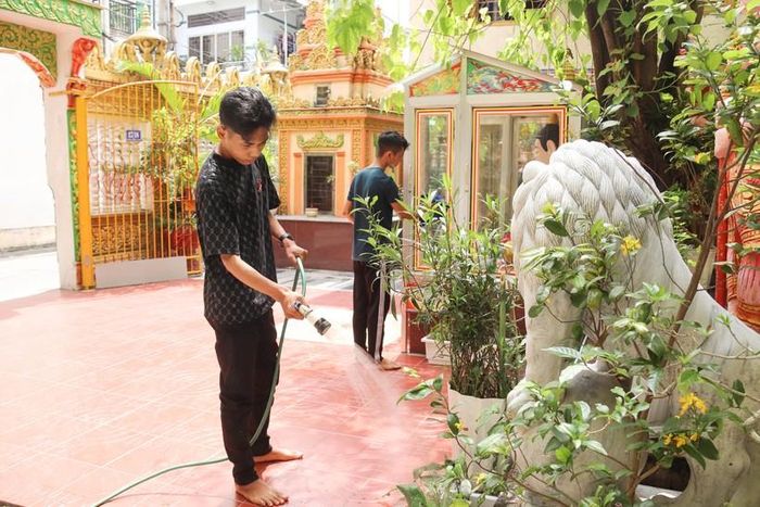 Sinh viên ở tại chùa thời gian rảnh cùng nhau phụ giúp chùa.