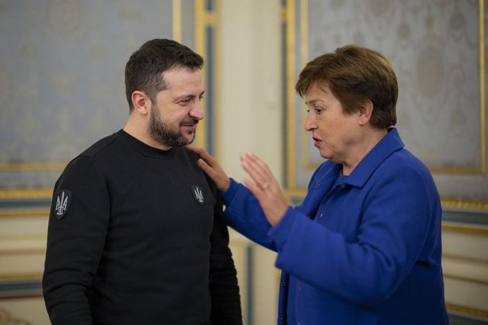  Tổng thống Volodymyr Zelensky đón Tổng Giám đốc IMF Kristalina Georgieva tại Kiev vào tháng 2-2023. Ảnh: Văn phòng Tổng thống Ukraine 