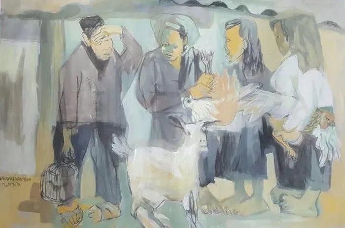 Tác phẩm "Chợ 3" (acrylic) của họa sĩ Nguyễn Quang Huy.