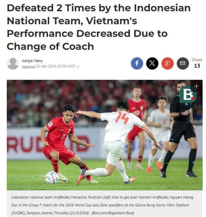 Chuyên gia Hanafing chia sẻ trên tờ Bola (Indonesia)