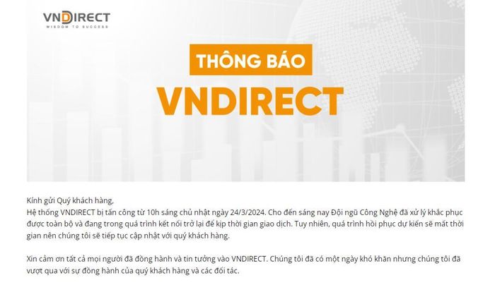 Thông báo trên website của VNDirect. https://kinhtexaydung.petrotimes.vn/